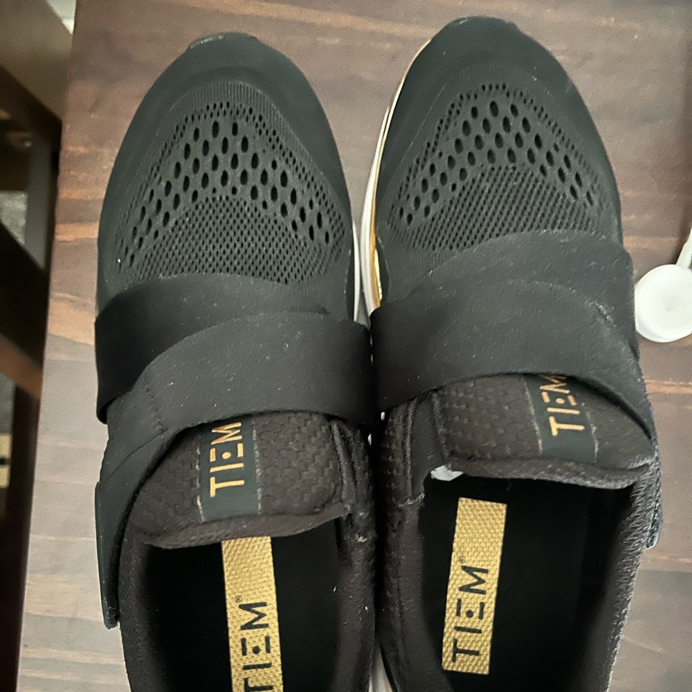 Tiem black and gold spin shoes RIGHT FOOT 6.5, LEFT FOOT 7